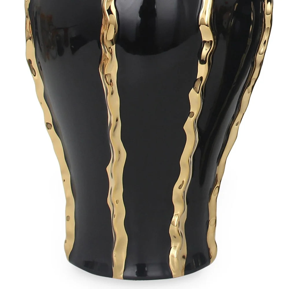Elegant Black Ceramic Ginger Jar Vase