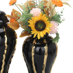 Elegant Black Ceramic Ginger Jar Vase